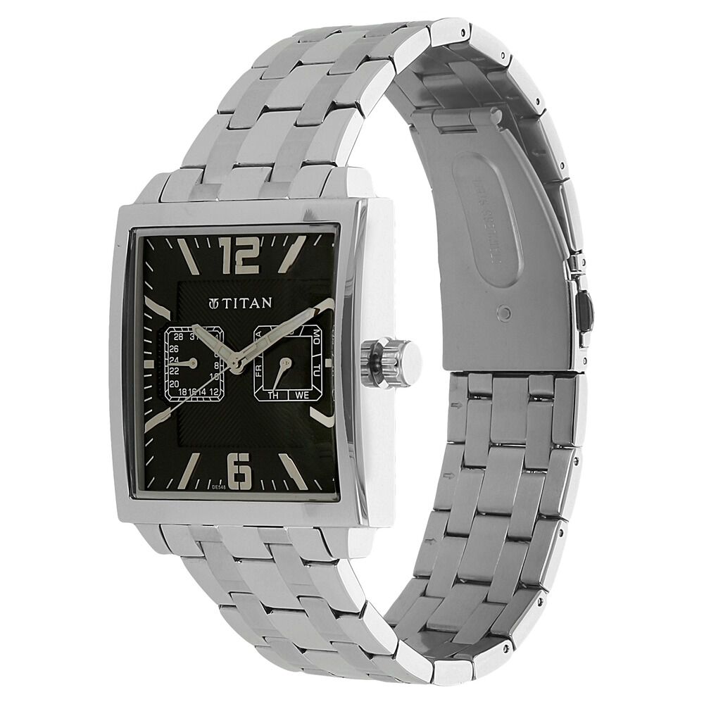Titan Quartz Analog with Day and Date Black Dial Stainless Steel Strap Watch for Men-NH1678SM03