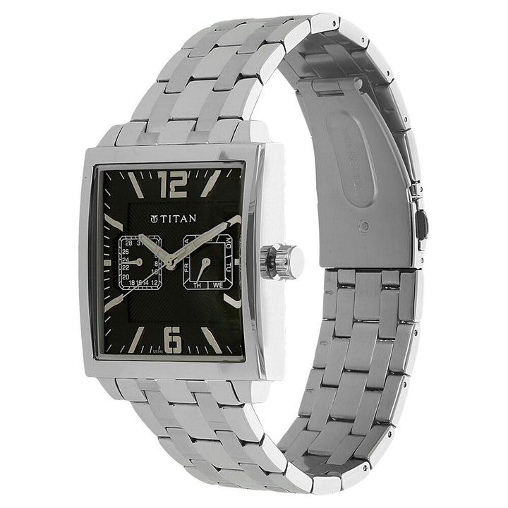 Titan Quartz Analog with Day and Date Black Dial Stainless Steel Strap Watch for Men-NH1678SM03