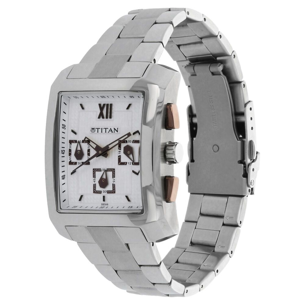 Titan Quartz Chronograph Silver Dial Stainless Steel Strap Watch for Men-NH1679SM01