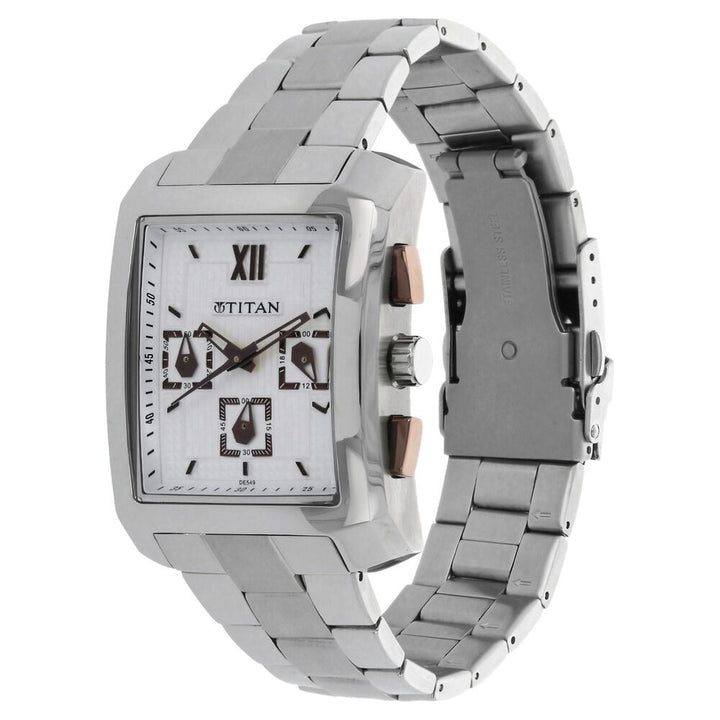 Titan Quartz Chronograph Silver Dial Stainless Steel Strap Watch for Men-NH1679SM01