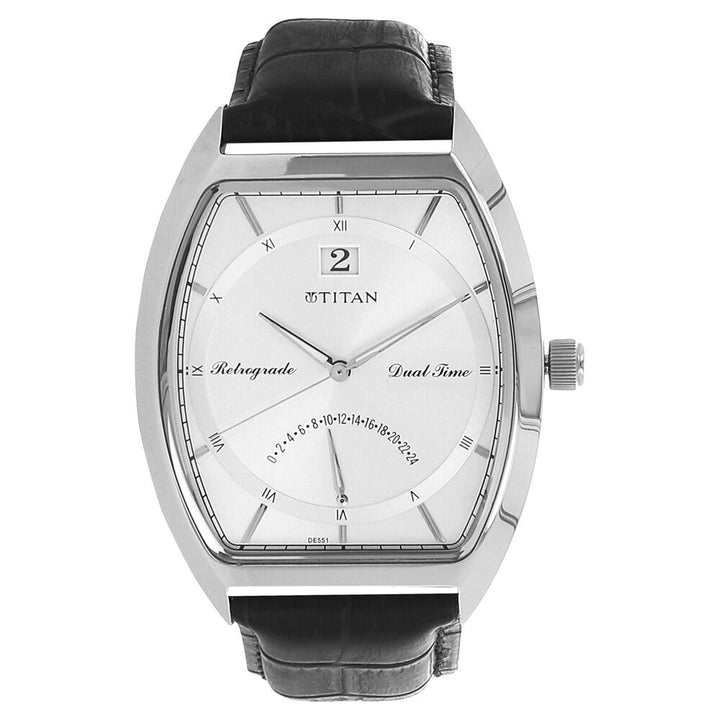 Titan Dual Time Silver Dial Stainless Steel Strap watch for Men-1680SL01