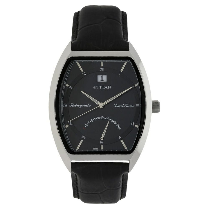 Titan Quartz Analog Black Dial Leather Strap Watch for Men-1680SL02