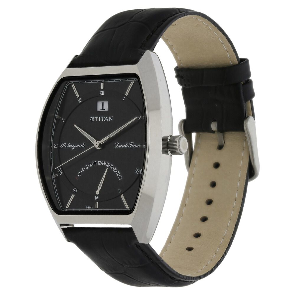 Titan Quartz Analog Black Dial Leather Strap Watch for Men-1680SL02