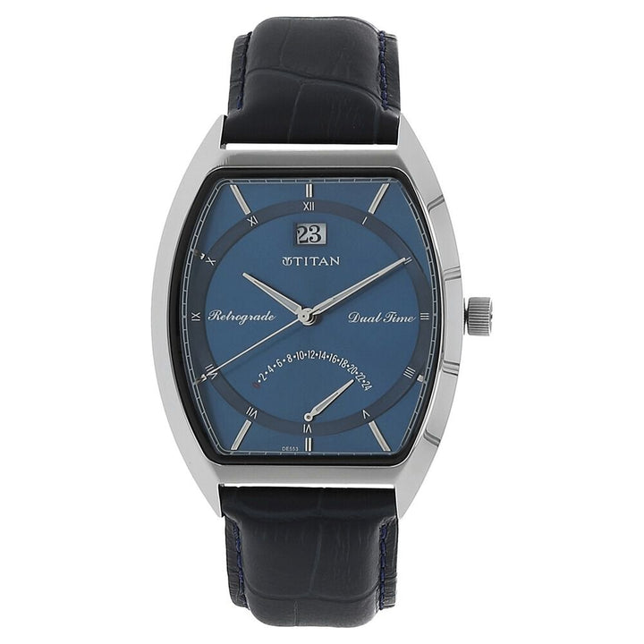 Titan Dual Time Blue Dial Leather Strap watch for Men-1680SL03
