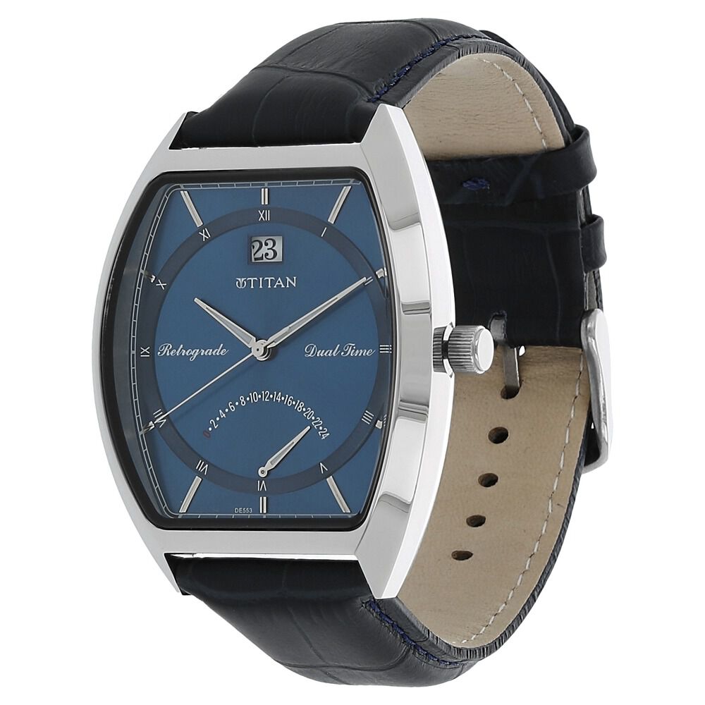 Titan Dual Time Blue Dial Leather Strap watch for Men-1680SL03