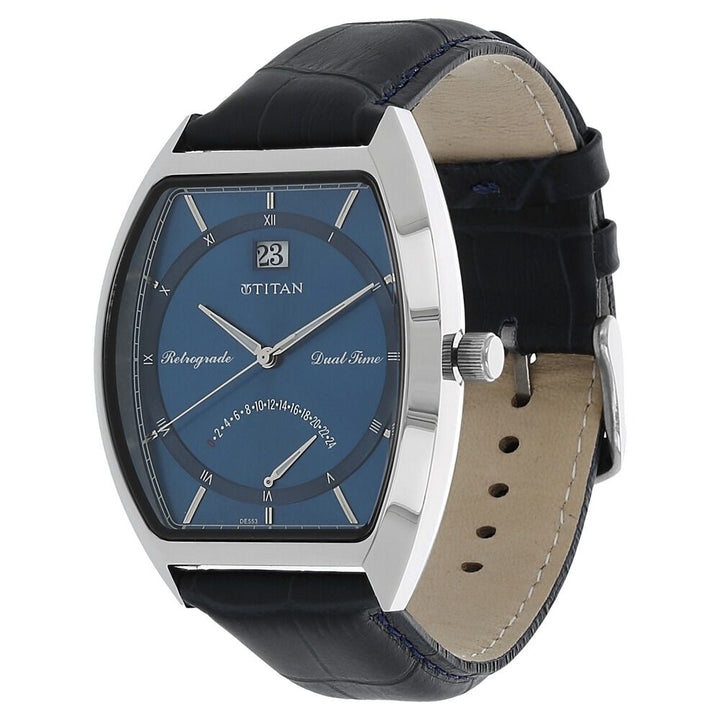 Titan Dual Time Blue Dial Leather Strap watch for Men-1680SL03