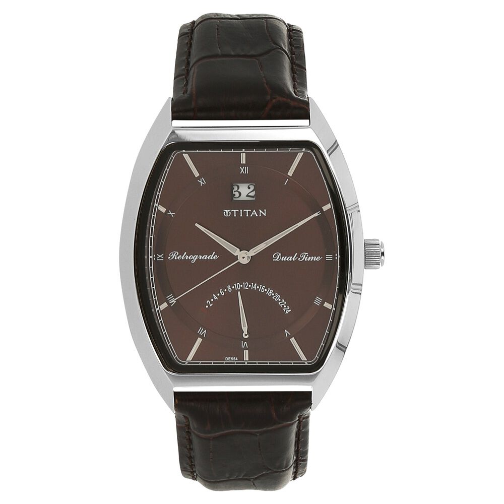 Titan Dual Time Brown Dial Leather Strap watch for Men-1680SL04