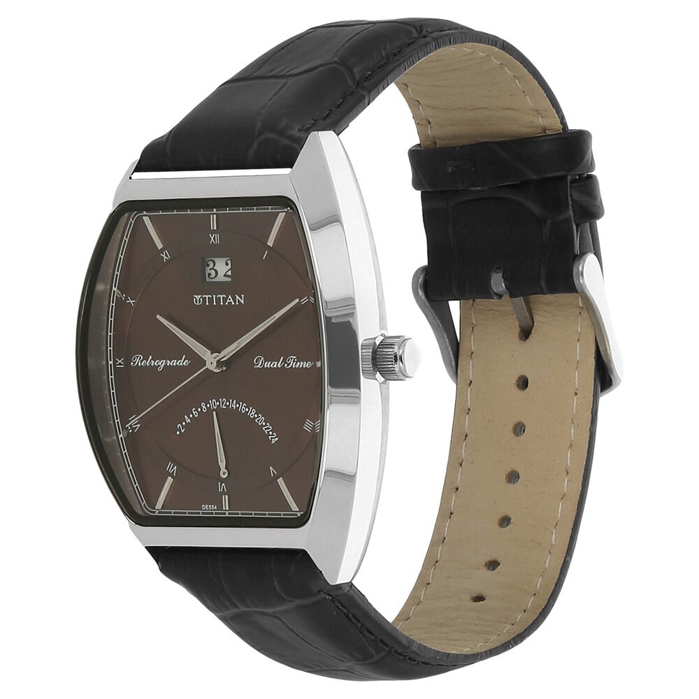 Titan Dual Time Brown Dial Leather Strap watch for Men-1680SL04