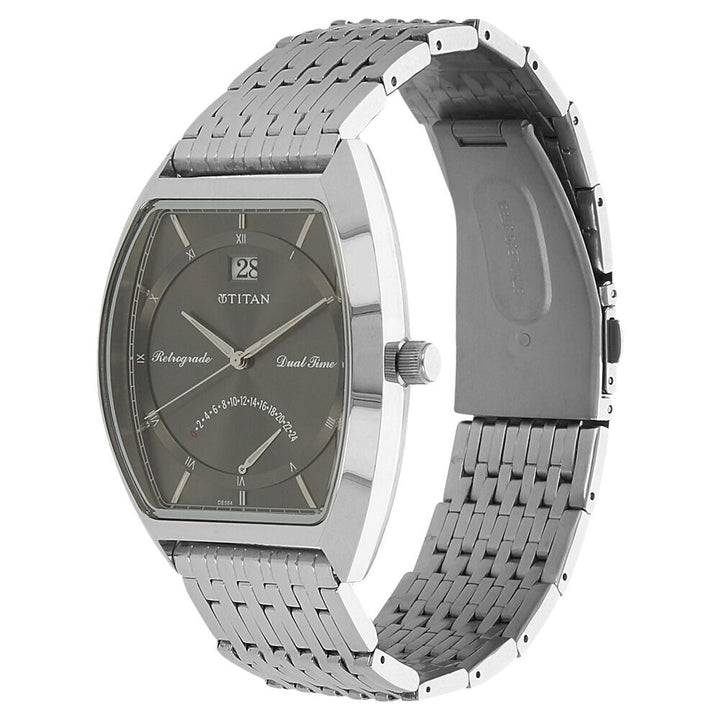Titan Dual Time Anthracite Dial Stainless Steel Strap watch for Men-NH1680SM01