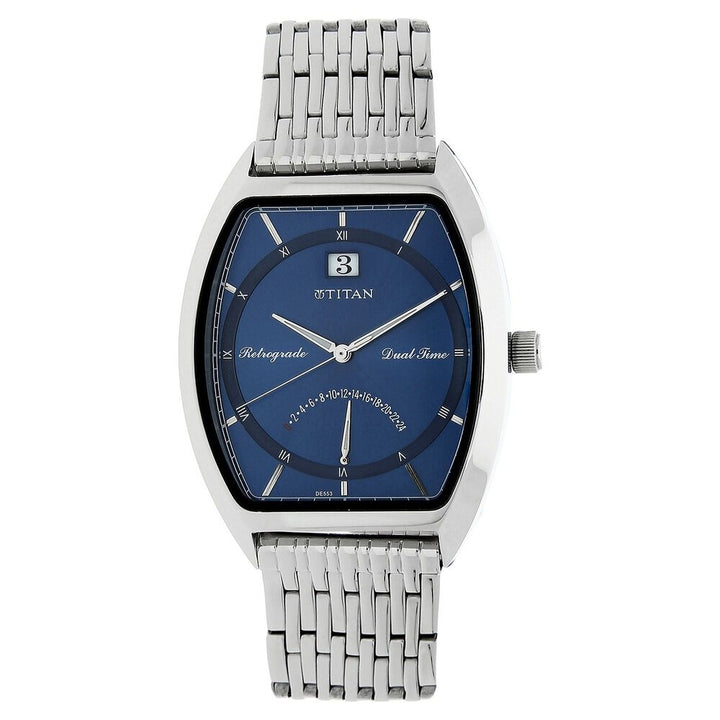 Titan Dual Time Blue Dial Stainless Steel Strap watch for Men-NH1680SM02