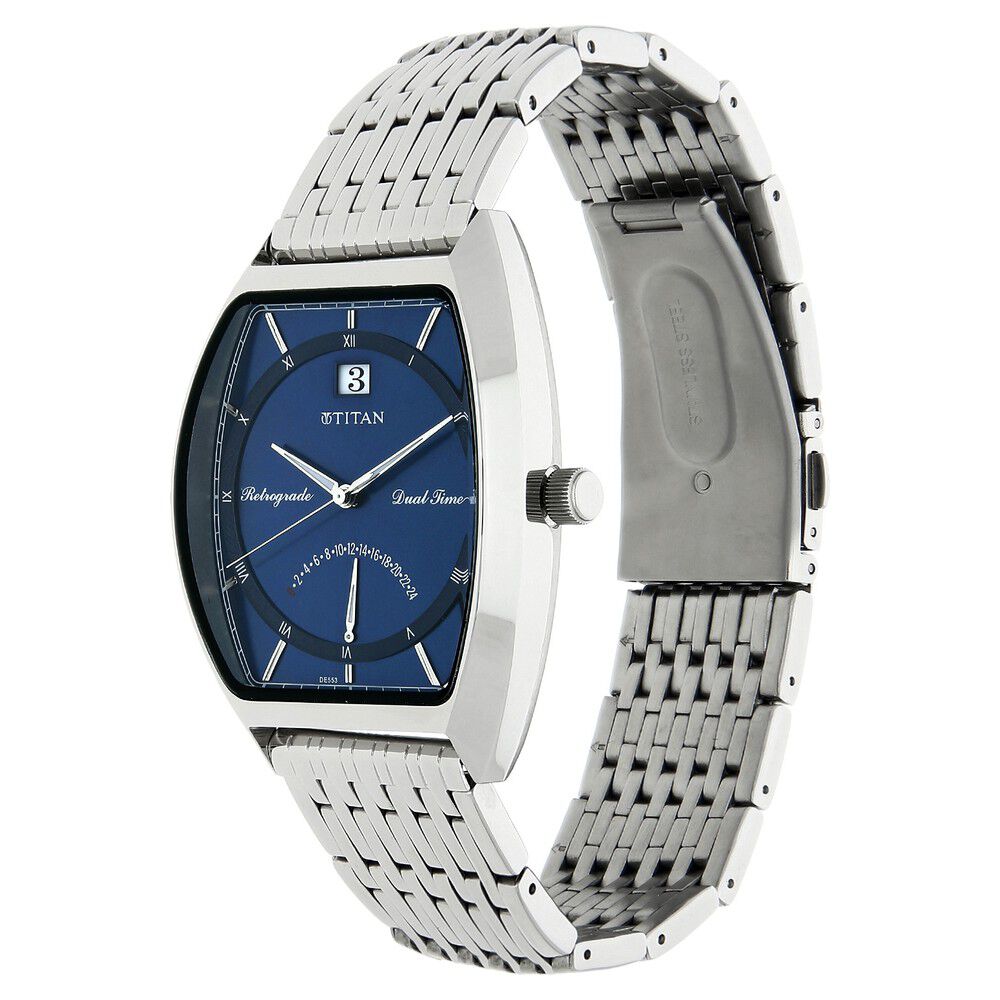 Titan Dual Time Blue Dial Stainless Steel Strap watch for Men-NH1680SM02