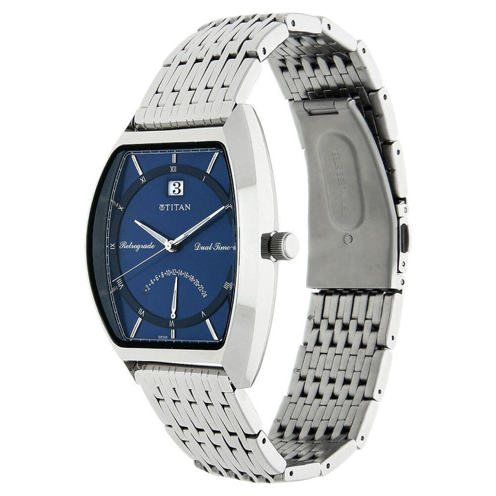 Titan Dual Time Blue Dial Stainless Steel Strap watch for Men-NH1680SM02