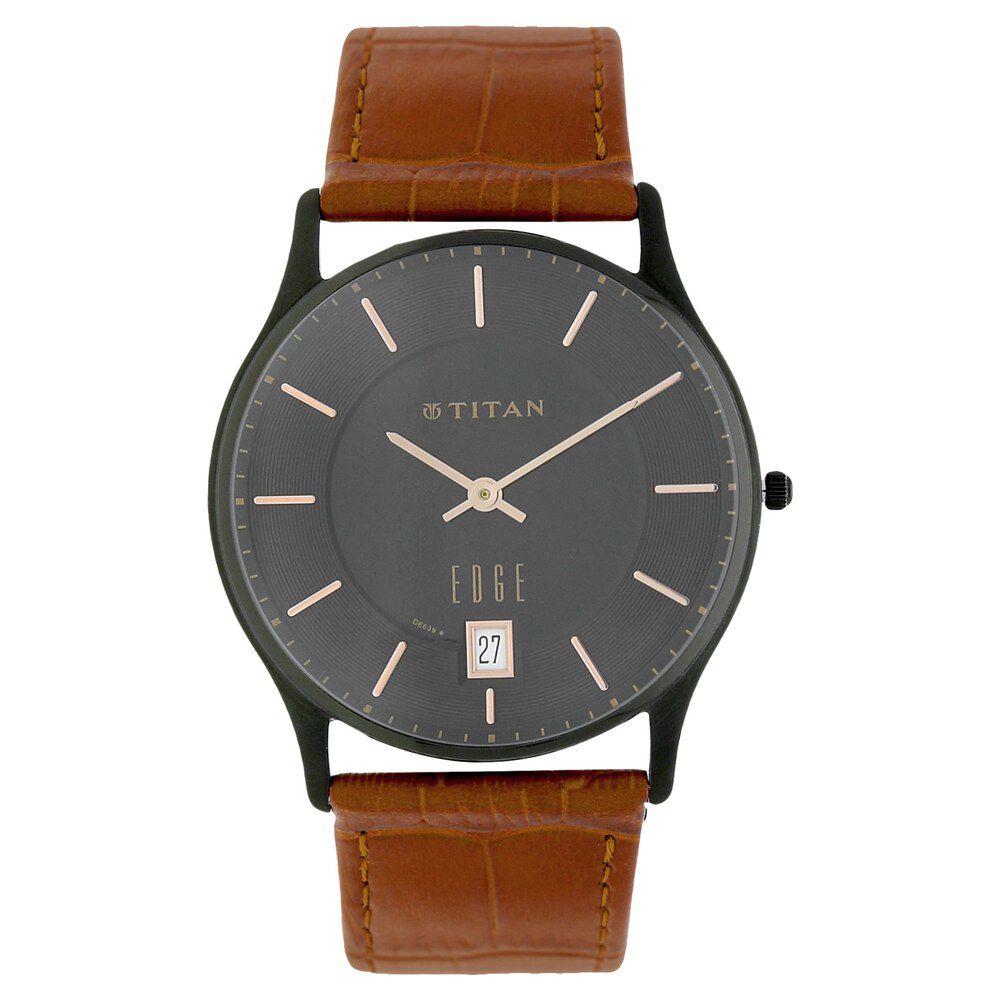 Titan Edge Grey Dial Analog with Date Leather Strap watch for Men - The Watch Factory ®