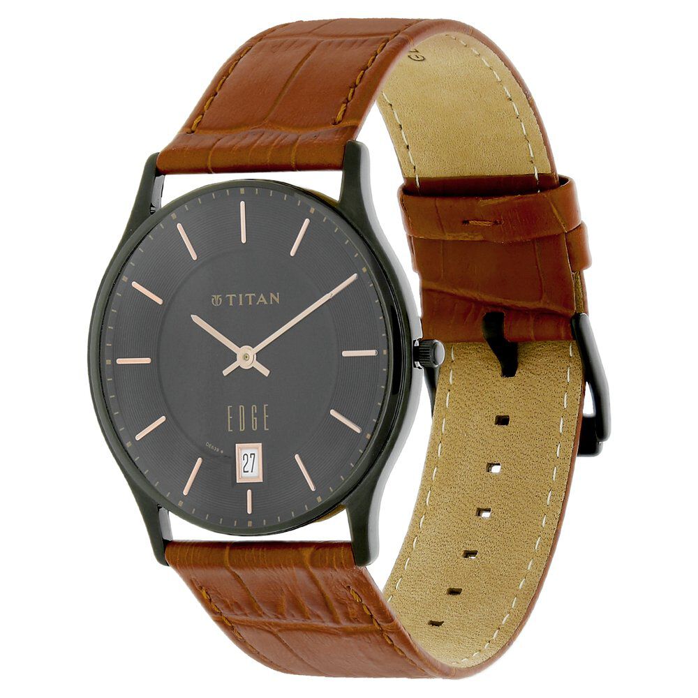 Titan Edge Slim Leather Strap Grey Dial Analog Watch for Men NS1683NL01