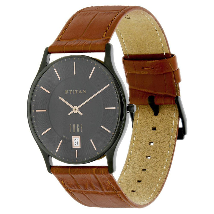 Titan Edge Slim Leather Strap Grey Dial Analog Watch for Men NS1683NL01