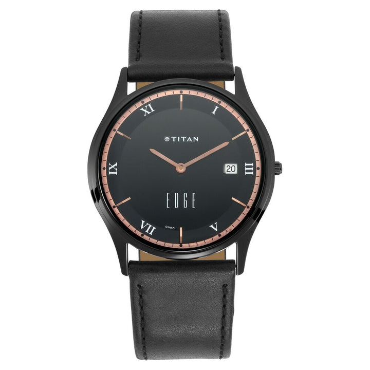 Titan Edge Black Dial Analog with Date Leather Strap watch for Men-NQ1683NL02