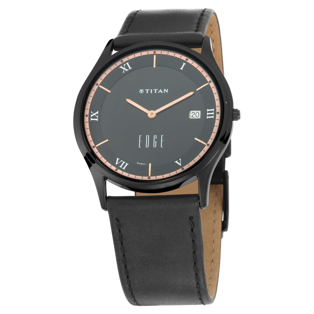 Titan Edge Black Dial Analog with Date Leather Strap watch for Men-NQ1683NL02