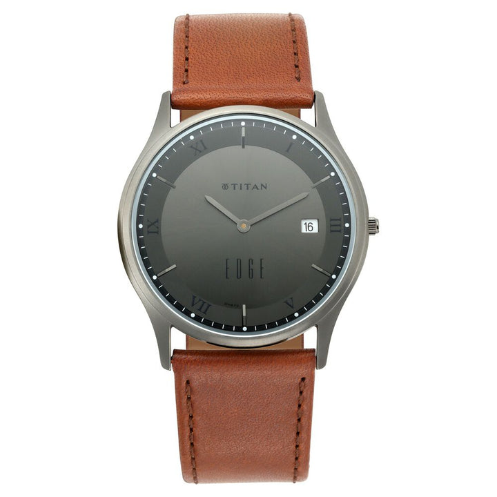 Titan Edge Quartz Analog Anthracite Dial Leather Strap Unisex Watch-1683QL01