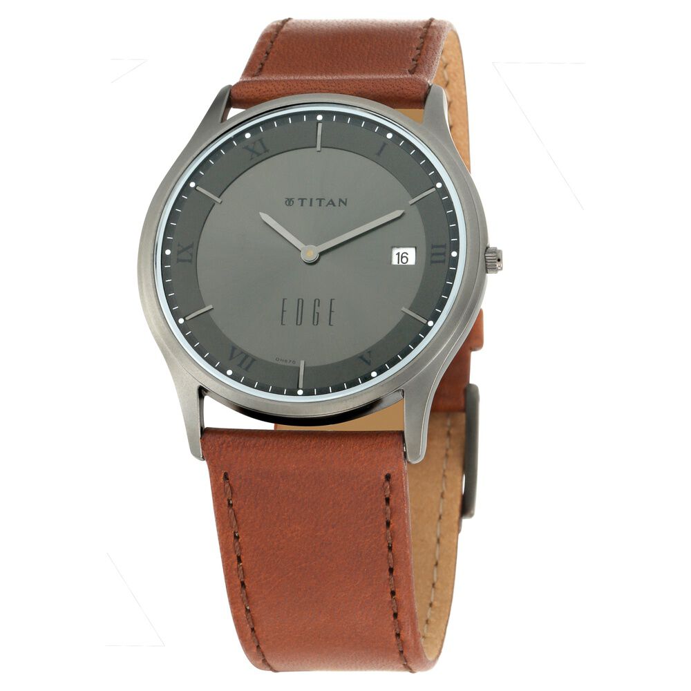 Titan Edge Quartz Analog Anthracite Dial Leather Strap Unisex Watch-1683QL01