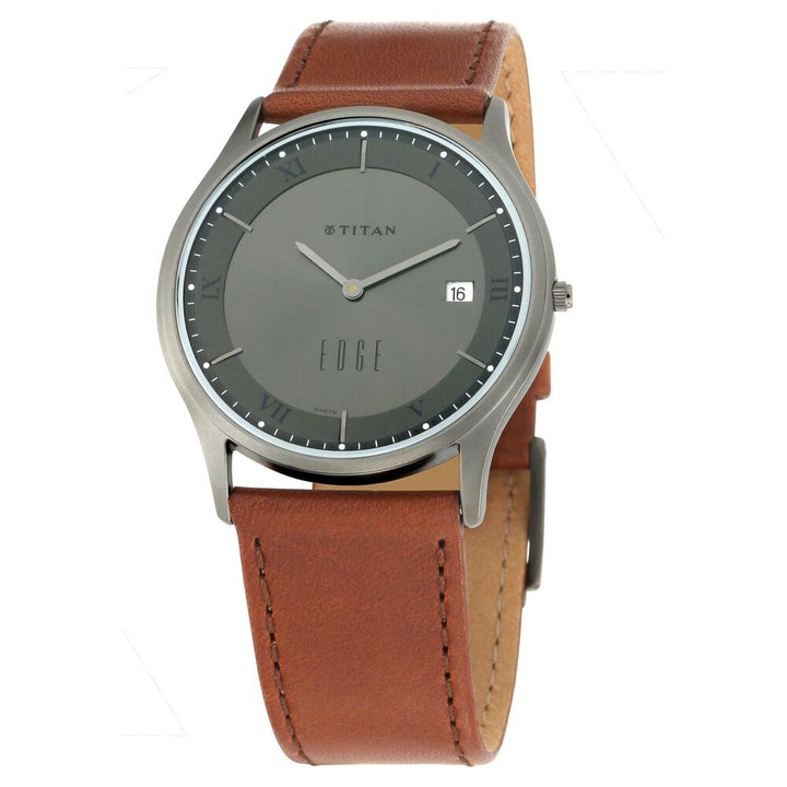Titan Edge Quartz Analog Anthracite Dial Leather Strap Unisex Watch-1683QL01