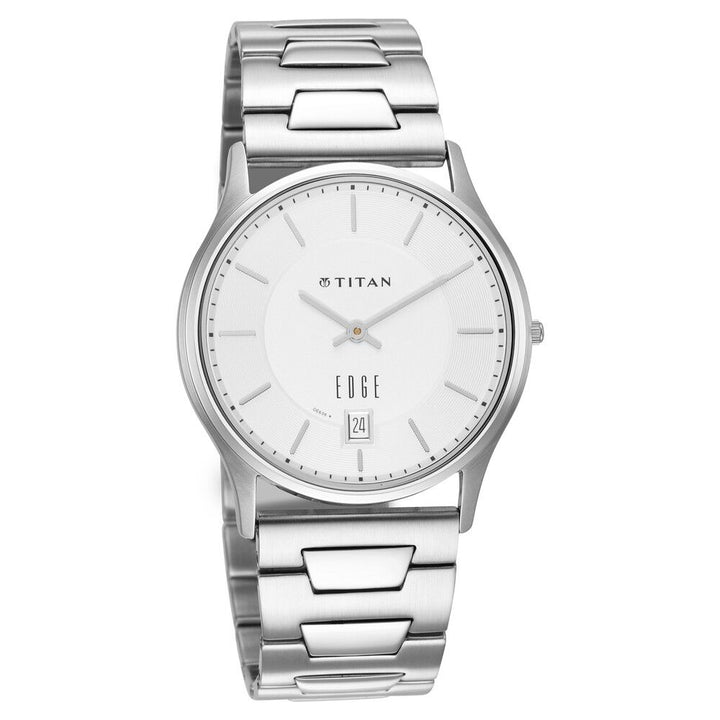 Titan Edge Metal Quartz Analog with Date Silver Dial Silver Stainless Steel Strap Watch For Men - The Watch Factory ®