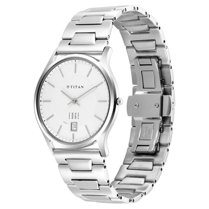 Titan Edge Metal Quartz Analog with Date Silver Dial Silver Stainless Steel Strap Watch For Men - The Watch Factory ®