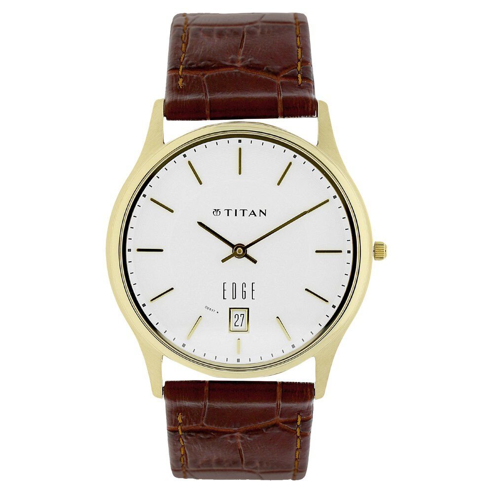 Titan Edge White Dial Analog with Date Leather Strap Watch for Men - The Watch Factory ®