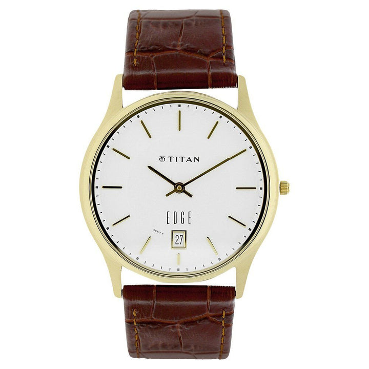 Titan Edge White Dial Analog with Date Leather Strap Watch for Men - The Watch Factory ®