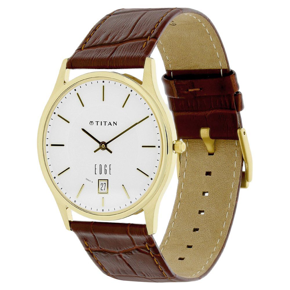 Titan Edge White Dial Analog with Date Leather Strap Watch for Men - The Watch Factory ®