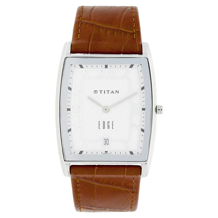 Titan Quartz Analog with Date White Dial Leather Strap Watch for Men-NK1684SL01