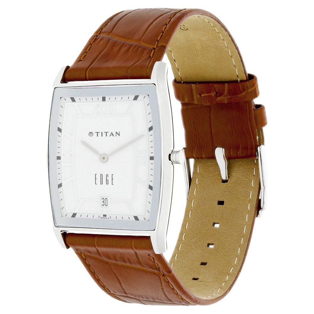 Titan Quartz Analog with Date White Dial Leather Strap Watch for Men-NK1684SL01