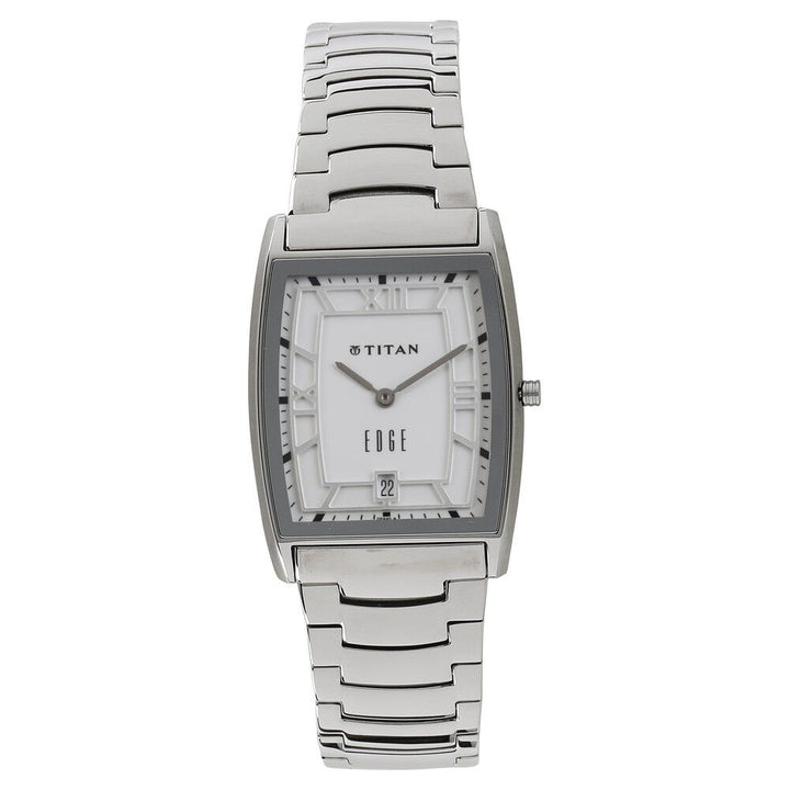 Titan Edge White Dial Analog with Date Stainless Steel Strap watch for Men-NK1684SM01