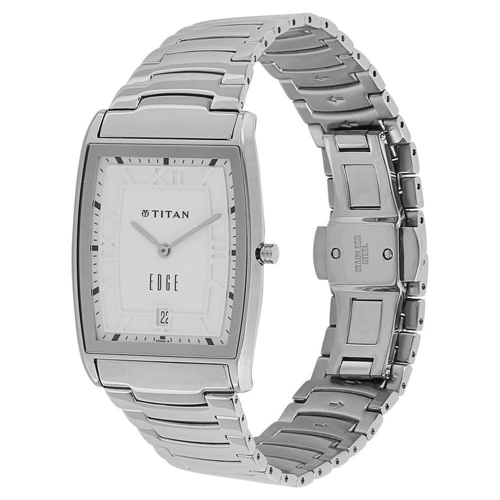 Titan Edge White Dial Analog with Date Stainless Steel Strap watch for Men-NK1684SM01