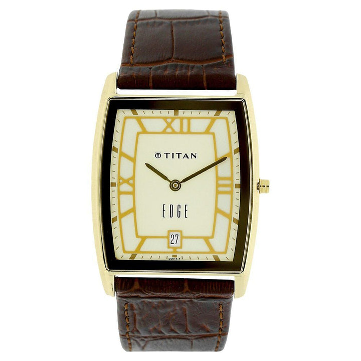 Titan Edge Off White Dial Analog with Date Leather Strap watch for Men-NK1684YL01