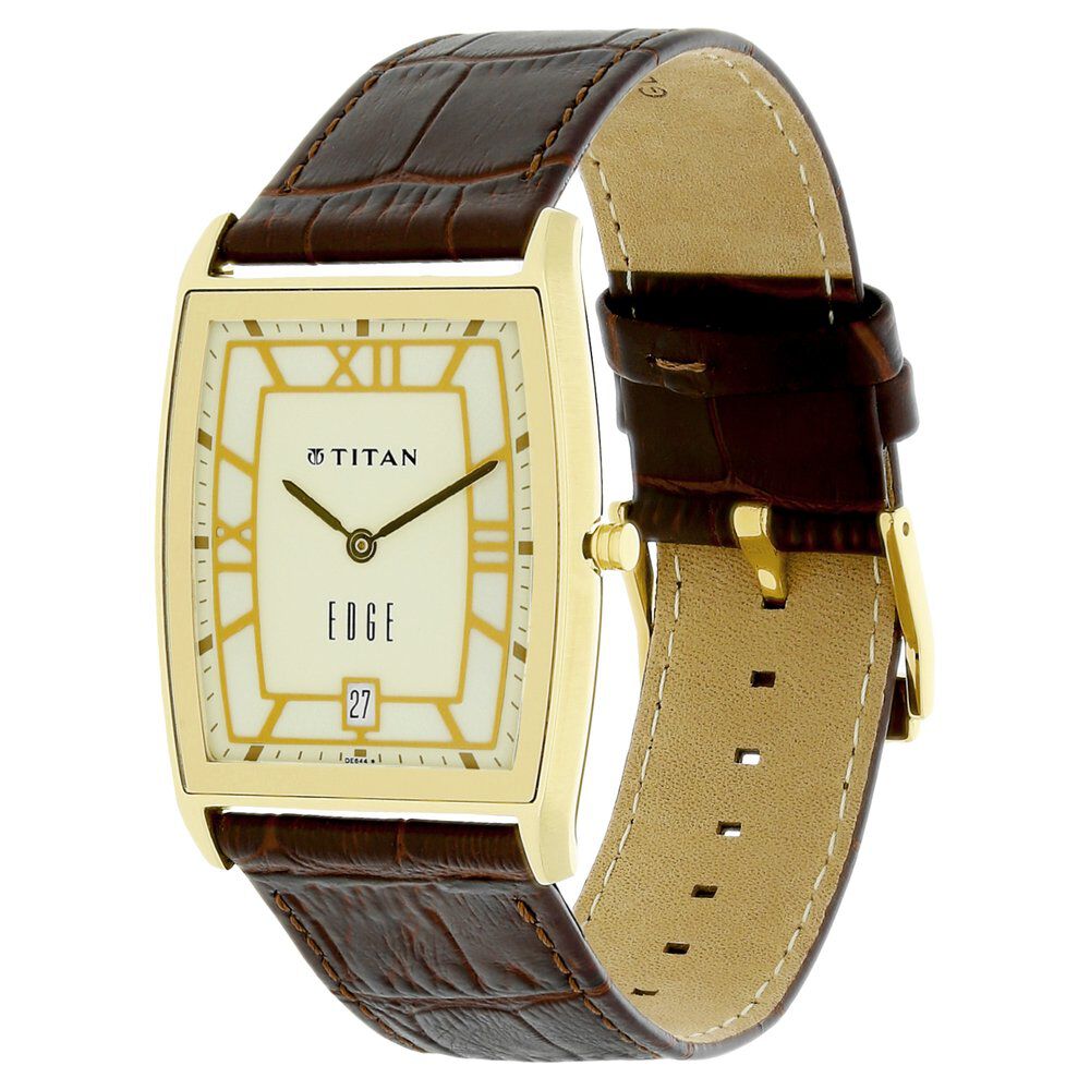 Titan Edge Off White Dial Analog with Date Leather Strap watch for Men-NK1684YL01