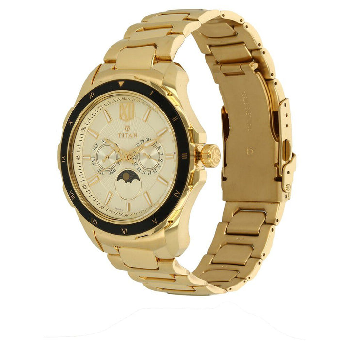 Titan Quartz Multifunction Champagne Dial Stainless Steel Strap watch for Men NS1688KM01