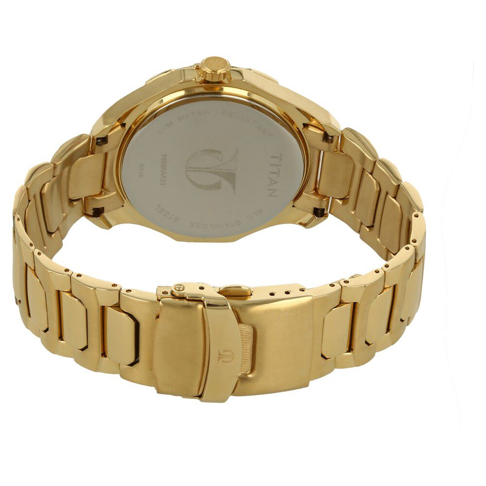 Titan Quartz Multifunction Champagne Dial Stainless Steel Strap watch for Men NS1688KM01