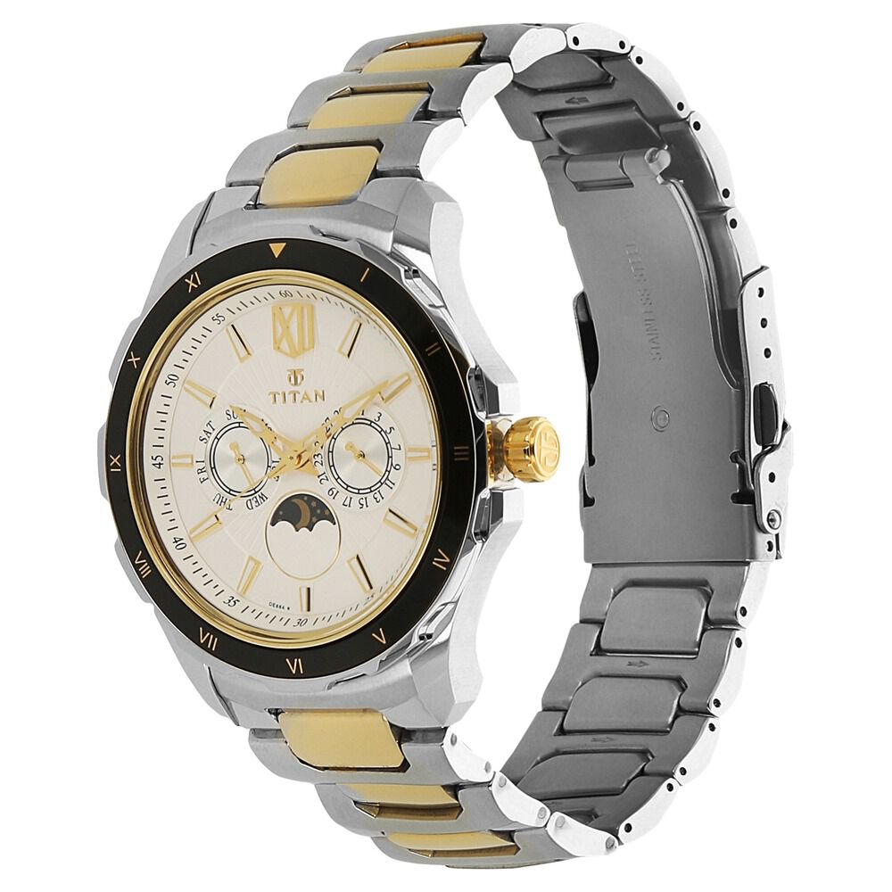 Titan Quartz Multifunction White Dial Stainless Steel Strap Watch for Men NS1688KM02