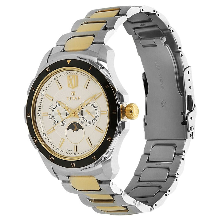 Titan Quartz Multifunction White Dial Stainless Steel Strap Watch for Men - The Watch Factory ®