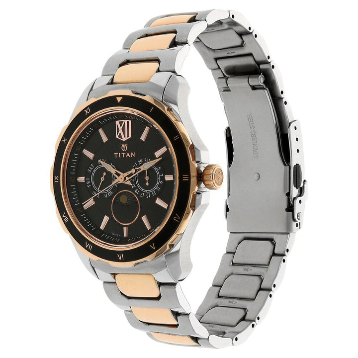 Titan Quartz Multifunction Black Dial Stainless Steel Strap Watch for Men-NK1688KM03