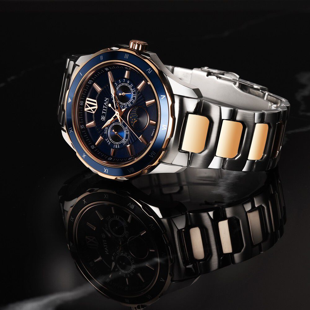 Titan Regalia Premium Blue Dial Quartz Multifunction Stainless Steel Strap watch for Men - The Watch Factory ®