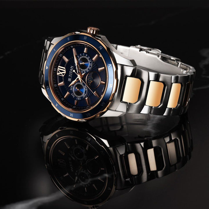 Titan Regalia Premium Blue Dial Quartz Multifunction Stainless Steel Strap watch for Men - The Watch Factory ®