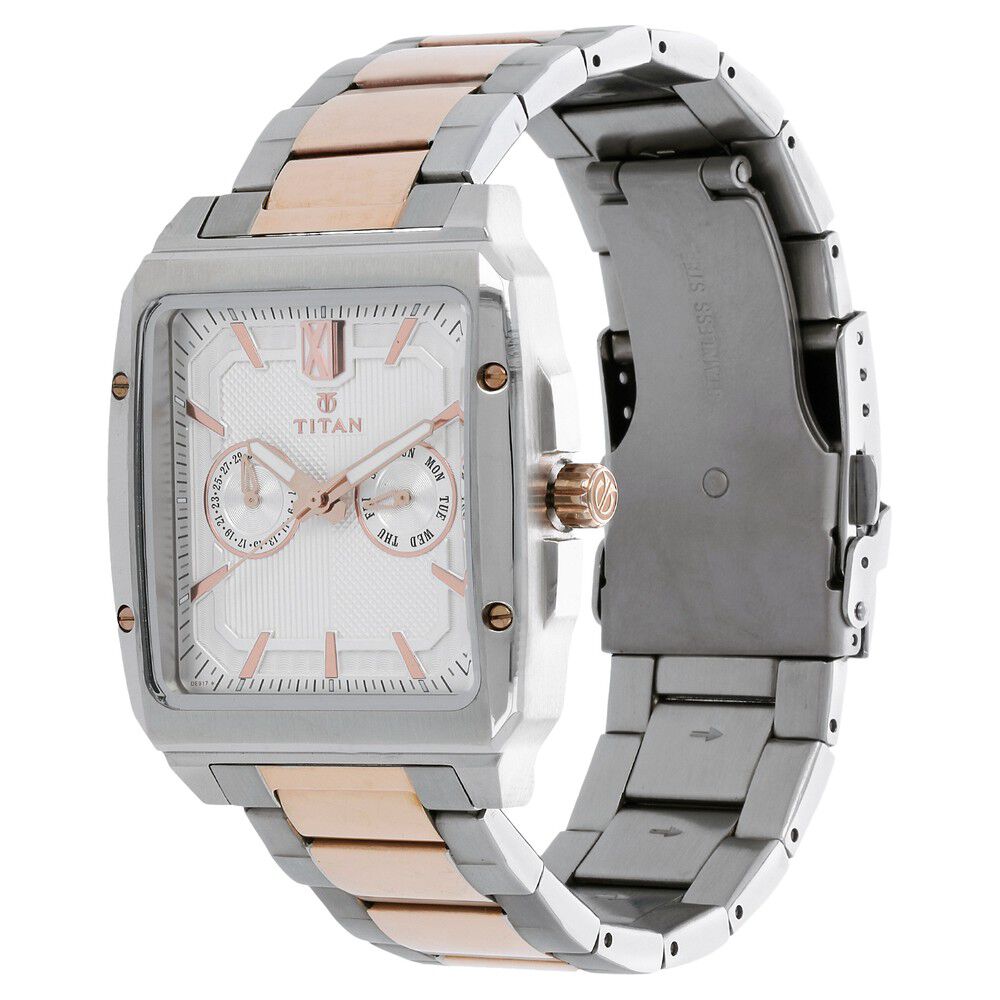 Titan Regal Crest Silver Dial Quartz Multifunction Stainless Steel Strap watch for Men-NJ1689KM01
