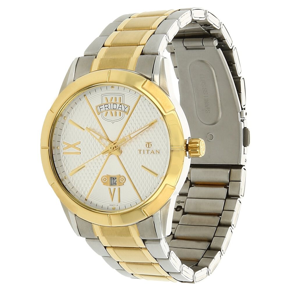 Titan Regal Crest Silver Dial Analog Day Date Stainless Steel Strap watch for Men-NN1690BM01