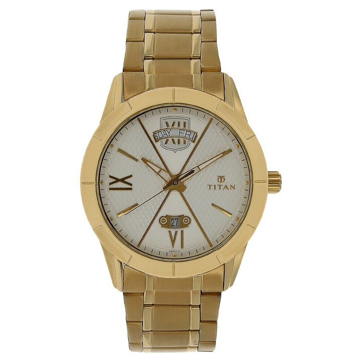 Titan Regal Crest Silver Dial Analog with Day and Date Stainless Steel Strap Watch for Men-NK1690YM01