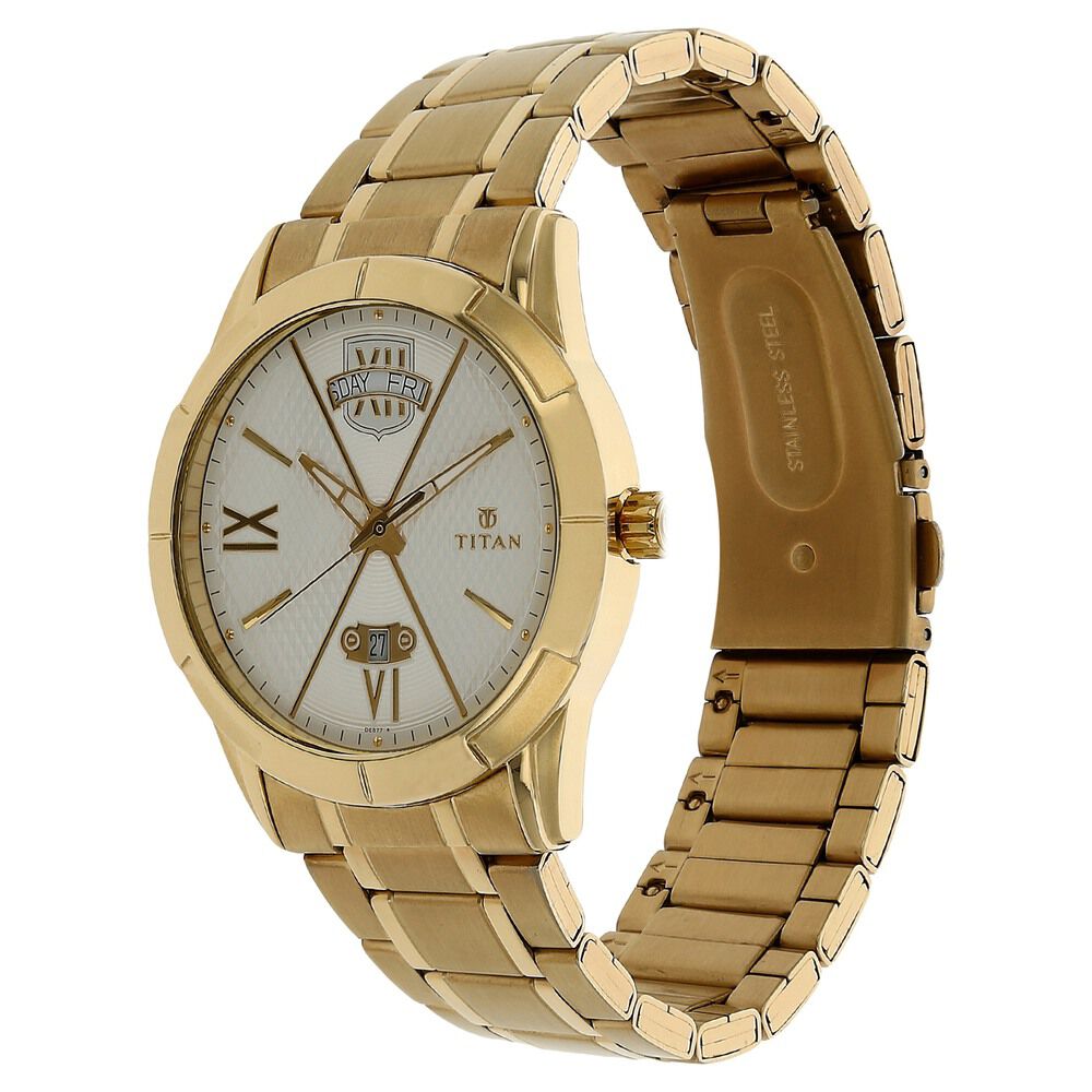 Titan Regal Crest Silver Dial Analog with Day and Date Stainless Steel Strap Watch for Men-NK1690YM01