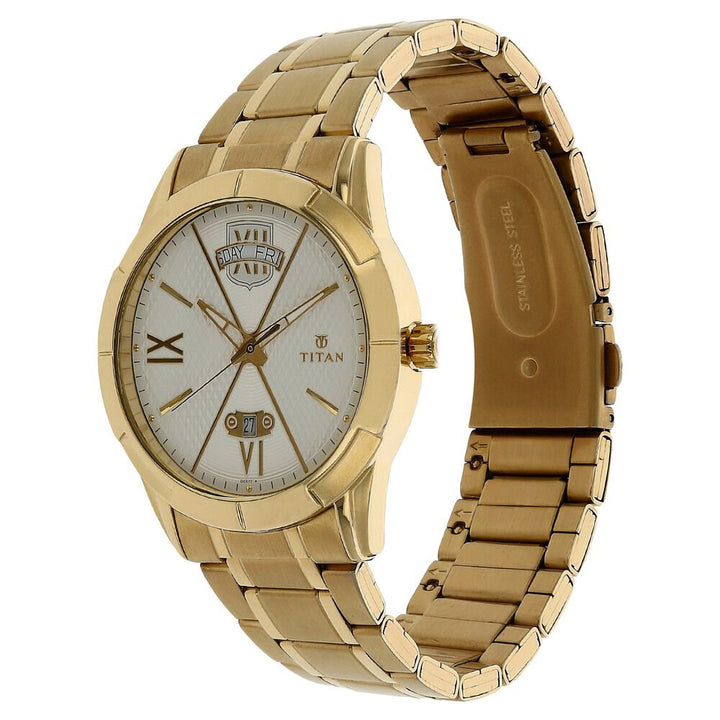 Titan Regal Crest Silver Dial Analog with Day and Date Stainless Steel Strap Watch for Men-NK1690YM01