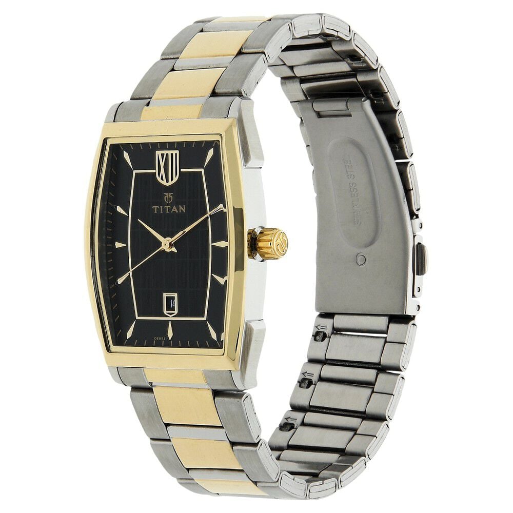 Titan Regal Crest Black Dial Analog with Date Stainless Steel Strap watch for Men-1692BM02