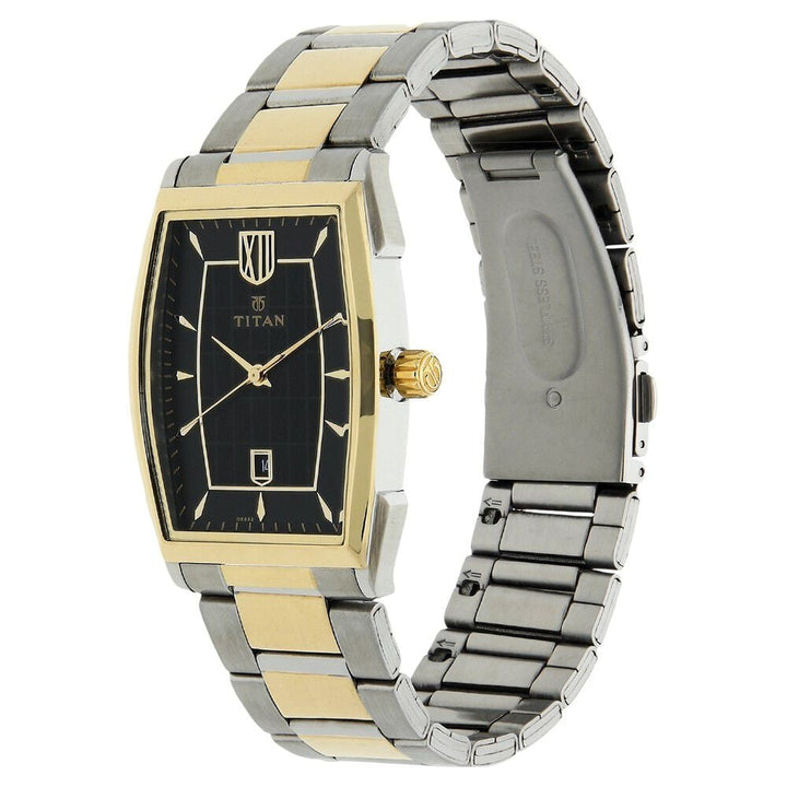 Titan Regal Crest Black Dial Analog with Date Stainless Steel Strap watch for Men-1692BM02