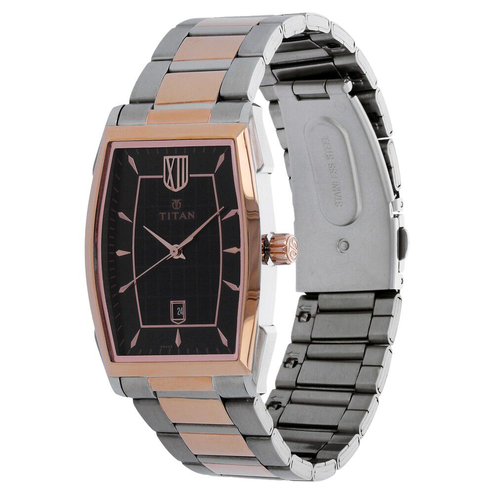 Titan Quartz Analog with Date Black Dial Stainless Steel Strap Watch for Men-NJ1692KM01